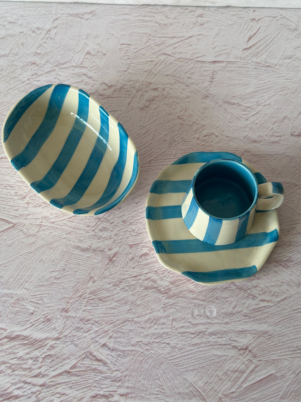 Ceramic stripe Bowl,Auqa 7x5x2 Inches