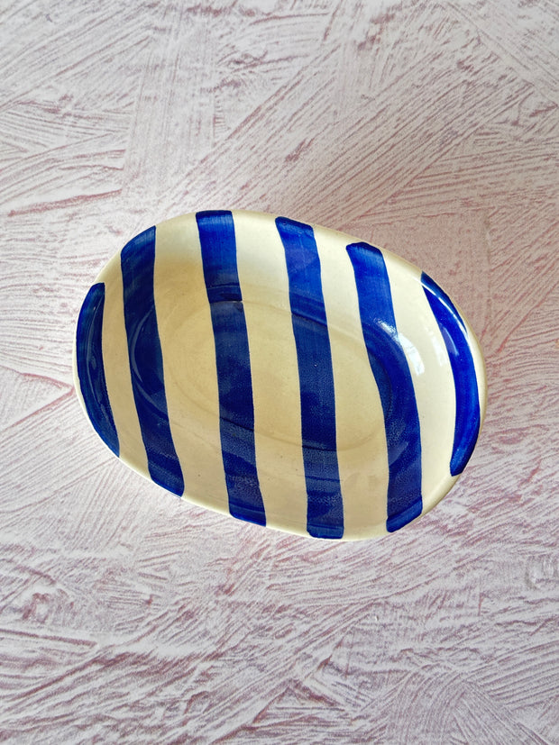 Ceramic stripe  Bowl, Blue 7x5x2 Inches