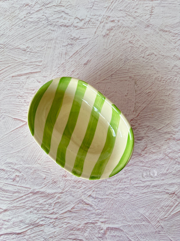 Ceramic stripe Bowl, Green  7x5x2 Inches