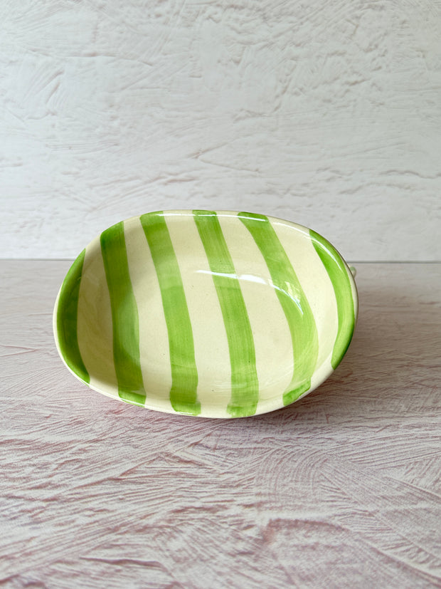 Ceramic stripe Bowl, Green  7x5x2 Inches