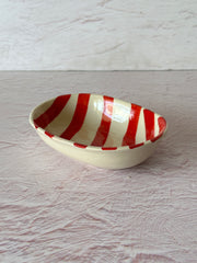 Ceramic stripe  Bowl, Red  7x5x2 Inches