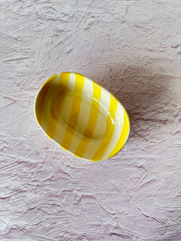 Ceramic stripe Bowl, Yellow 7x5x2 Inches