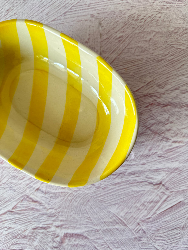 Ceramic stripe Bowl, Yellow 7x5x2 Inches