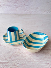 Ceramic stripe Bowl,Auqa 7x5x2 Inches