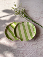 Ceramic Green stripe plate, 6.3x6.3 Inches