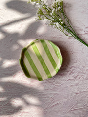 Ceramic Green stripe plate, 6.3x6.3 Inches