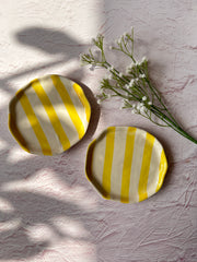 Ceramic Yellow stripe plate, 6.3x6.3 Inches
