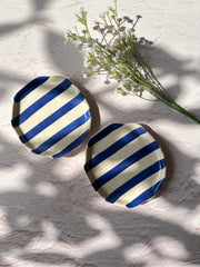 Ceramic Blue stripe plate, 6.3x6.3 Inches