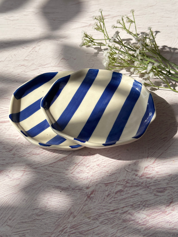 Ceramic Blue stripe plate, 6.3x6.3 Inches