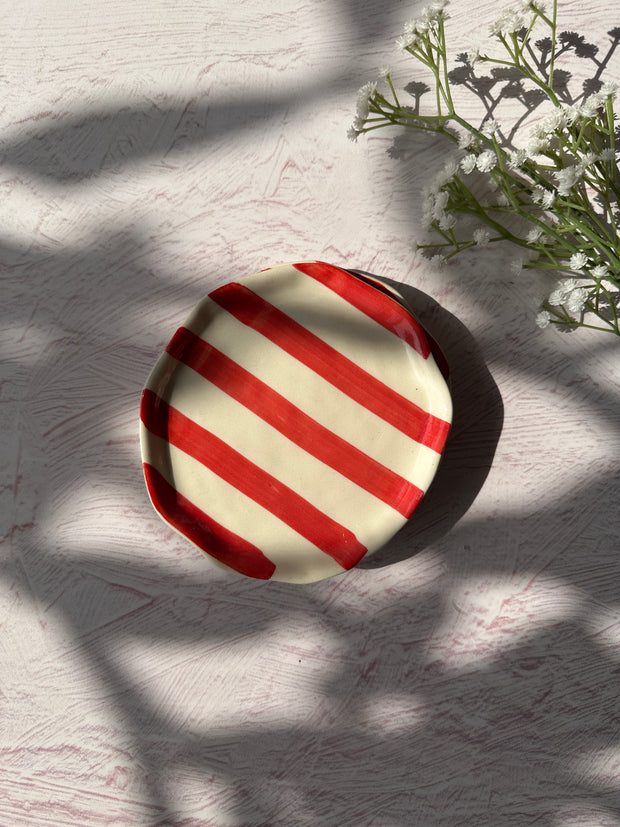 Ceramic Red stripe plate, 6.3x6.3 Inches