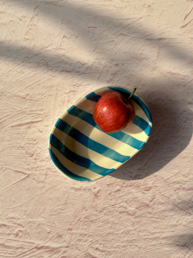 Ceramic stripe Bowl,Auqa 7x5x2 Inches