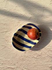 Ceramic stripe  Bowl, Blue 7x5x2 Inches