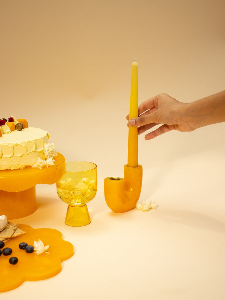 U Shaped Resin Candle holder- Mustard, 2.5 x 4.5 Inches