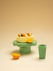 Scallop Resin Cake stand, Green- 9.5x4.5 Inches