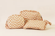 Handmade Quilted Pouch, Peach & White - 6.6 x 5.5  Inches