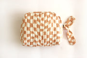 Handmade Quilted Pouch, Peach & White - 6.6 x 5.5  Inches