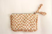 Handmade Quilted Pouch, Peach & White - 8 x 5  Inches