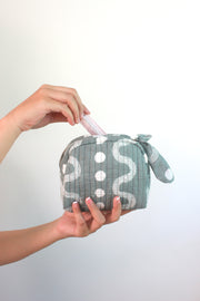 Handmade Quilted Pouch, Grey & White - 6.6 x 5.5  Inches