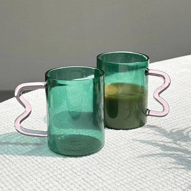 Swirl Glass Cups-Green, 2.75x3.75 Inches