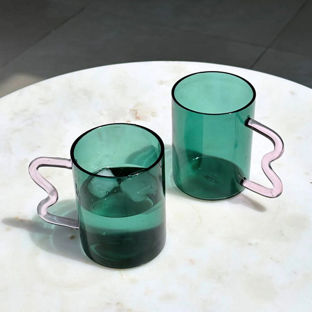 Swirl Glass Cups-Green, 2.75x3.75 Inches
