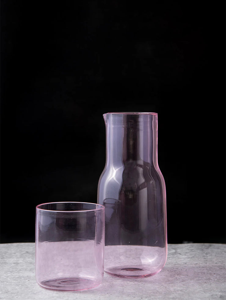 Handcrafted  Glass Carafe- Pink, 8 x 3.5 Inches