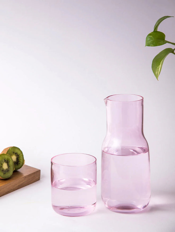 Handcrafted  Glass Carafe- Pink, 8 x 3.5 Inches