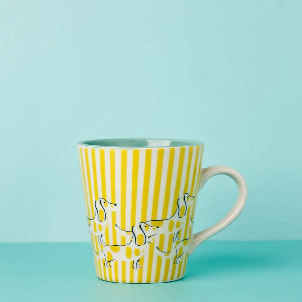 Cat Stripe Coffee Mug- Yellow,  4.7 X 3.3 x 3.70 Inches