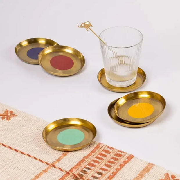 Cirque Metal Gold Finish Coasters - Set of 4, 3.93 inches
