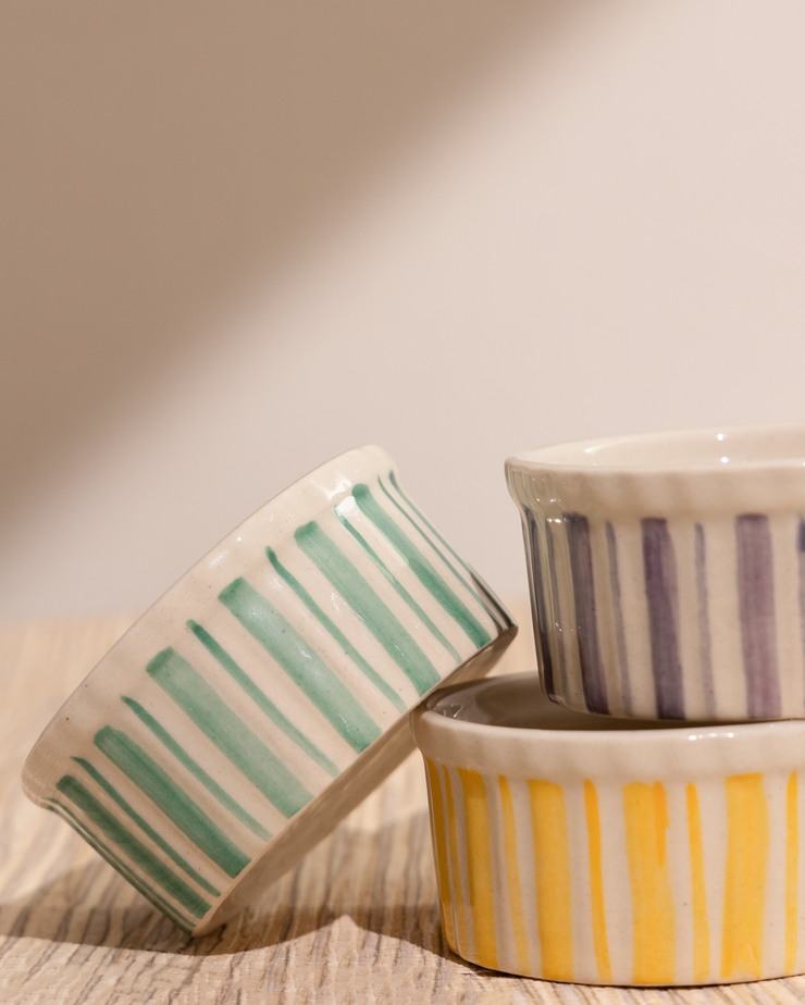 Handmade Ceramic  Stripe Bowl, 75ml ( set of 3)