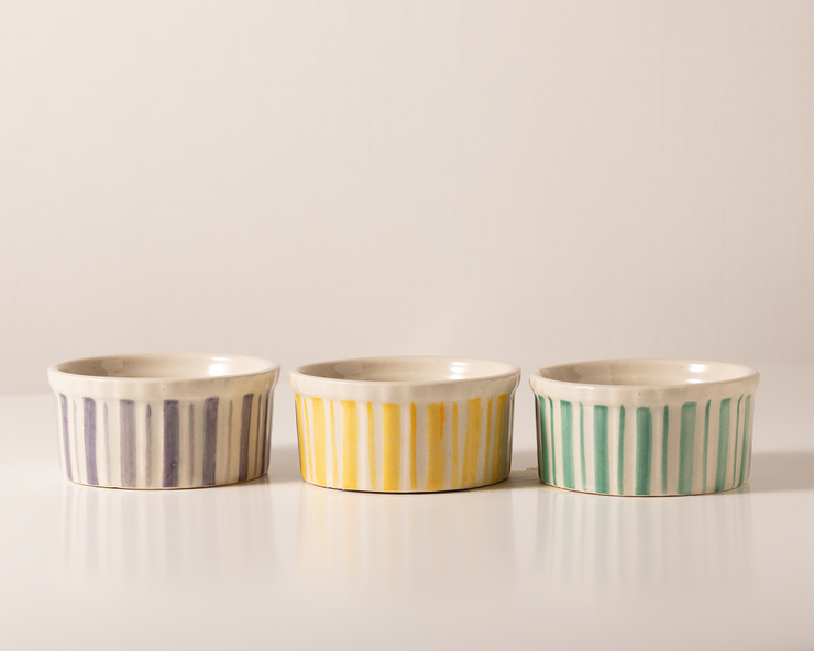 Handmade Ceramic  Stripe Bowl, 75ml ( set of 3)