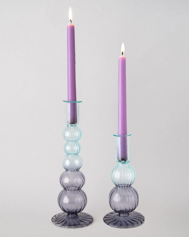 Retro wavy Candle Holders - Set of 2, Blue - 3.2Dia x 9.8H Inch