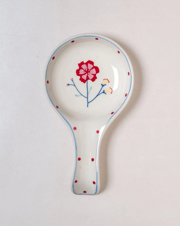 Arunya Handpainted Ceramic Spoon Rest- 9 x 5.1 x 0.39 Inches