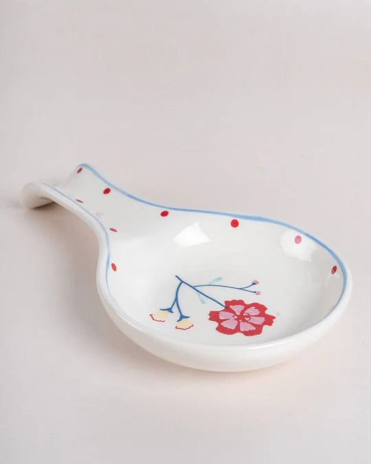 Arunya Handpainted Ceramic Spoon Rest- 9 x 5.1 x 0.39 Inches