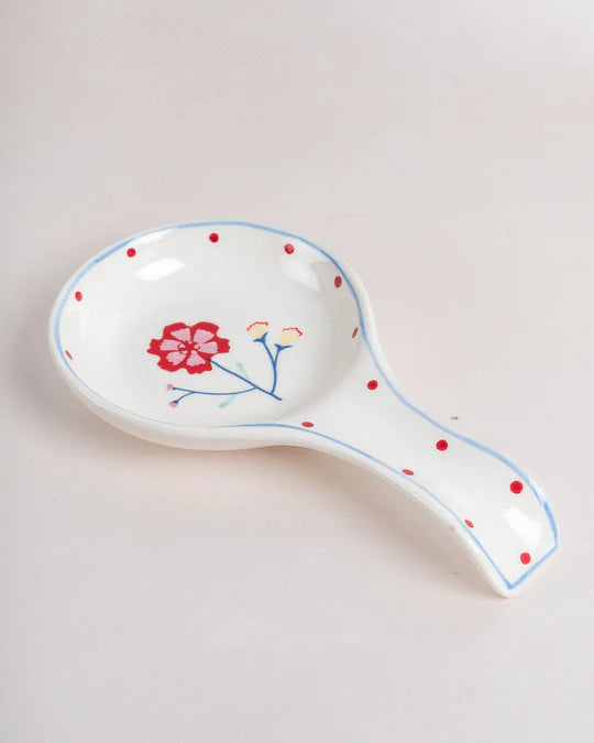 Arunya Handpainted Ceramic Spoon Rest- 9 x 5.1 x 0.39 Inches