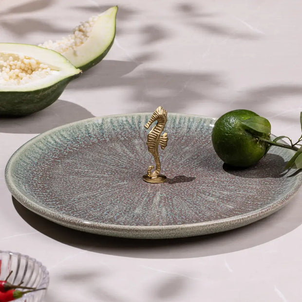 Mirissa Brass & Ceramic Platter - Green, 9.44 x 0.98 Inches