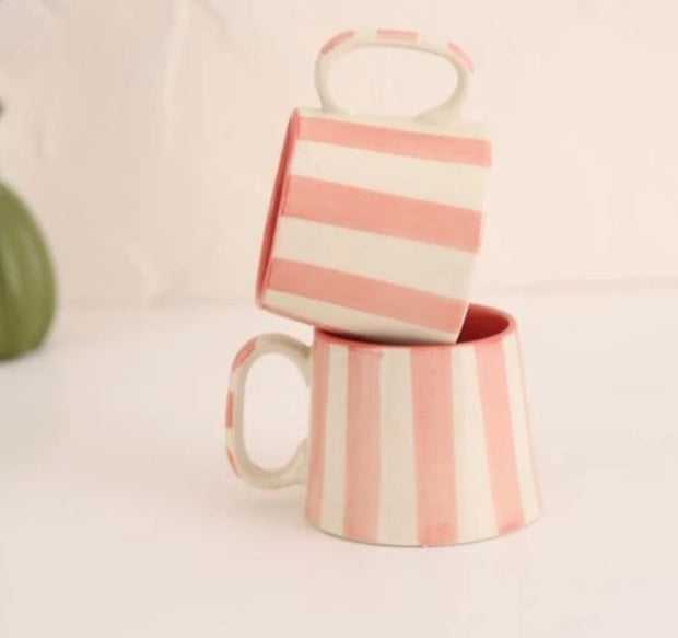 Ceramic Pink Stripe Coffee cup- 220ml