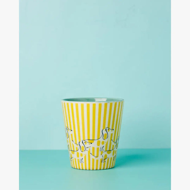 Cat Stripe Coffee Mug- Yellow,  4.7 X 3.3 x 3.70 Inches
