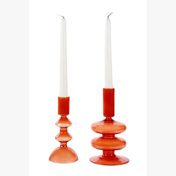 Retro Glass Candle Stick Holder- 6 x 2.5 Inches_ Rust Orange
