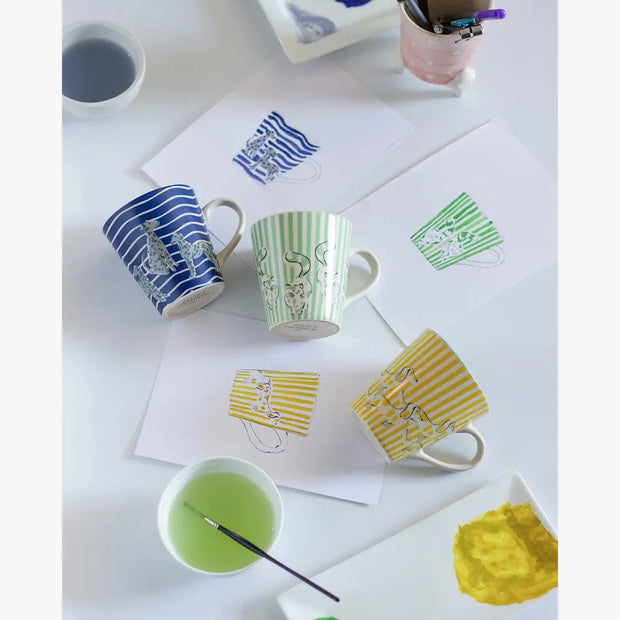 Cat Stripe Coffee Mug- Yellow,  4.7 X 3.3 x 3.70 Inches