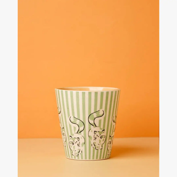 Cat Stripe Coffee Mug- Green ,  4.7 X 3.3 x 3.70 Inches