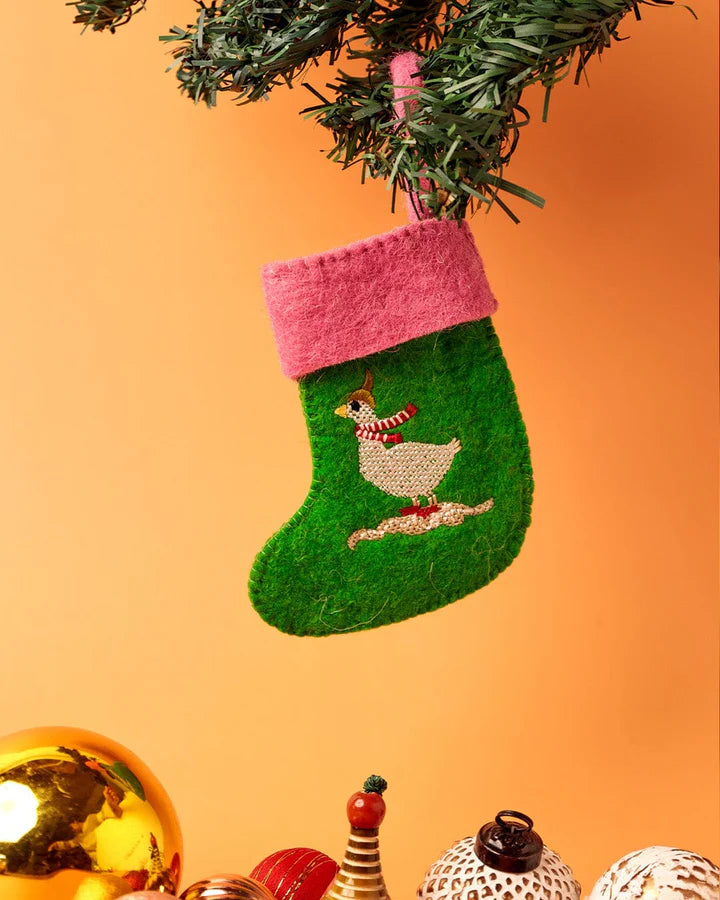 Goose Felt Stocking Xmas Ornament - 10 X 3 X 19 cms