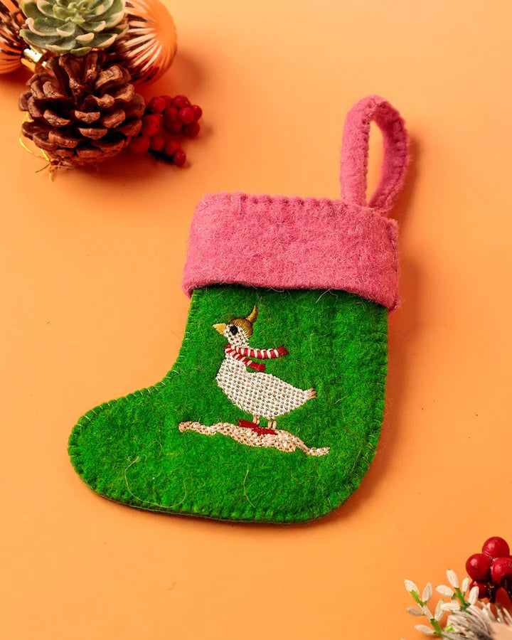 Goose Felt Stocking Xmas Ornament - 10 X 3 X 19 cms
