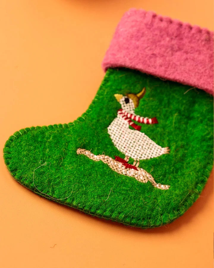 Goose Felt Stocking Xmas Ornament - 10 X 3 X 19 cms