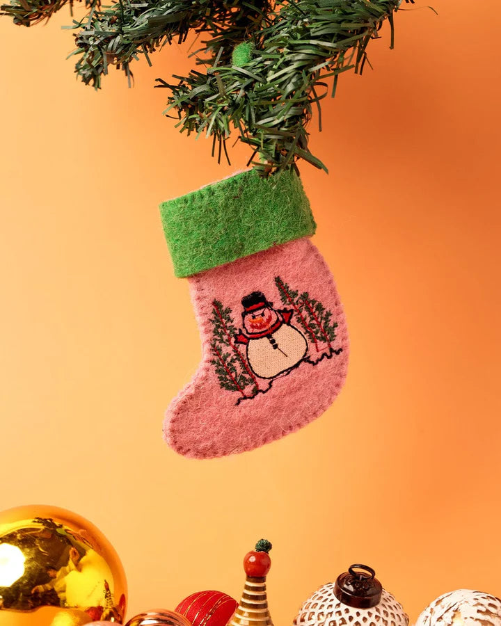 Snowman Felt Stocking Xmas Ornament -  10 x 3  x 19 cms