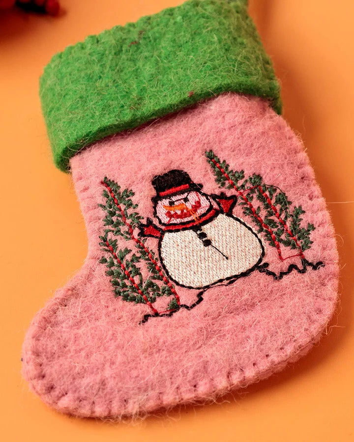 Snowman Felt Stocking Xmas Ornament -  10 x 3  x 19 cms