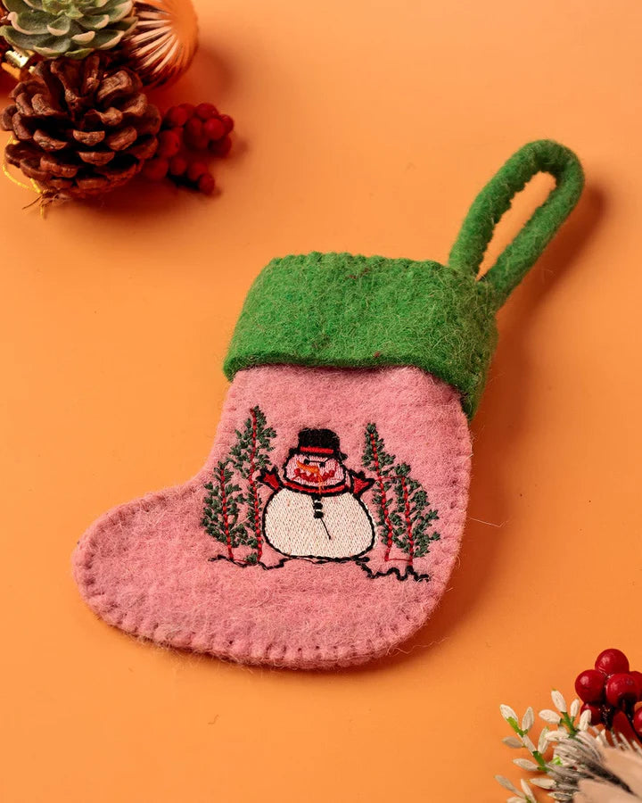 Snowman Felt Stocking Xmas Ornament -  10 x 3  x 19 cms