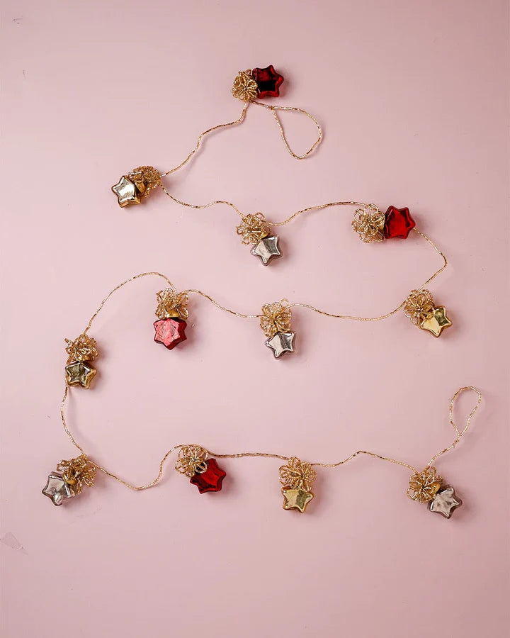 Tree Stars Glass Ornaments Beaded Garland - 5.5 ft