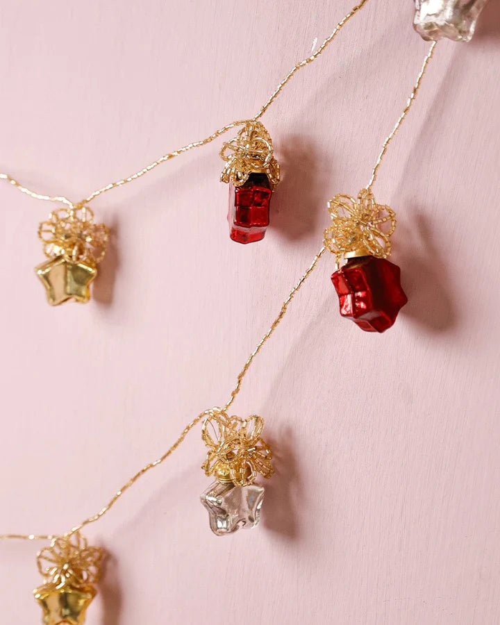 Tree Stars Glass Ornaments Beaded Garland - 5.5 ft