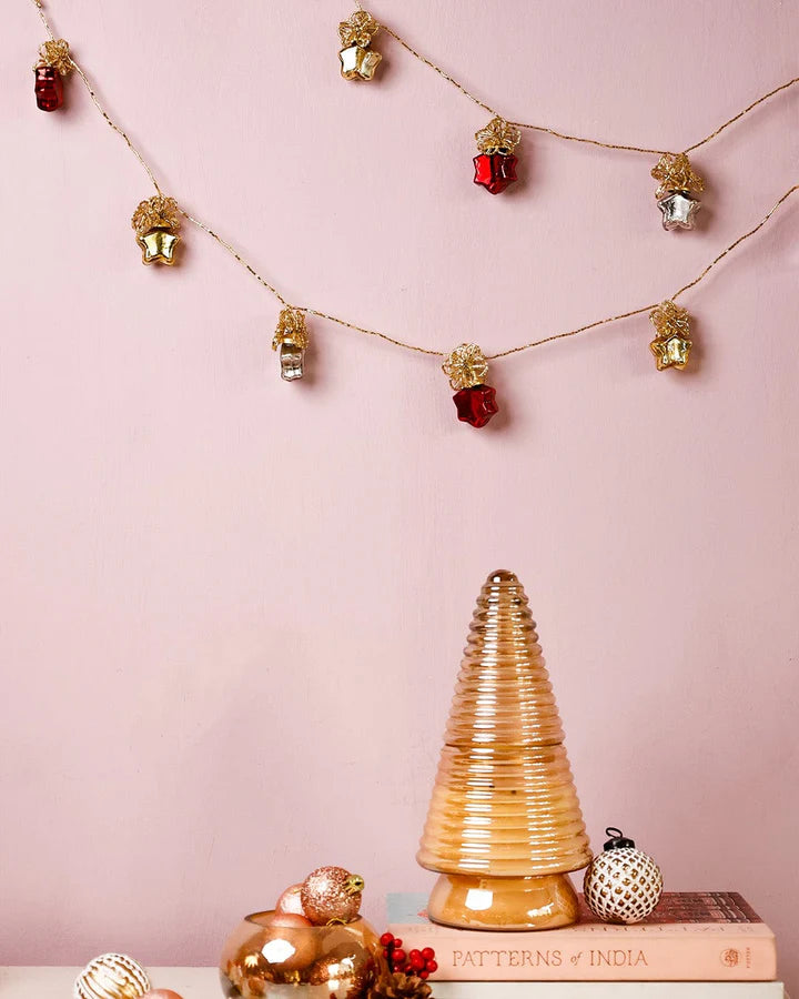 Tree Stars Glass Ornaments Beaded Garland - 5.5 ft