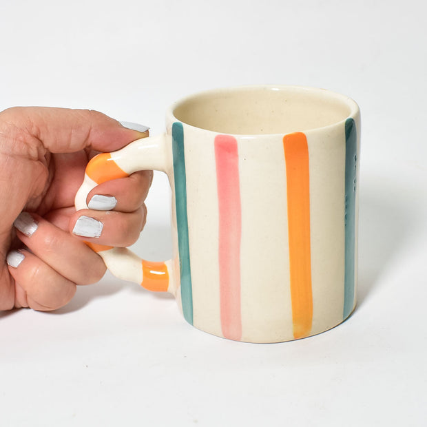 Candy Striped Ceramic Mug - 3.5x3 Inches